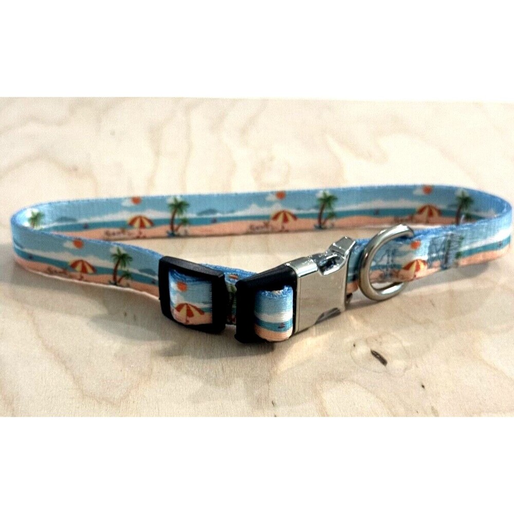 Small Dog Design Collar - BEACH SCENE 9” - 14” Expandable